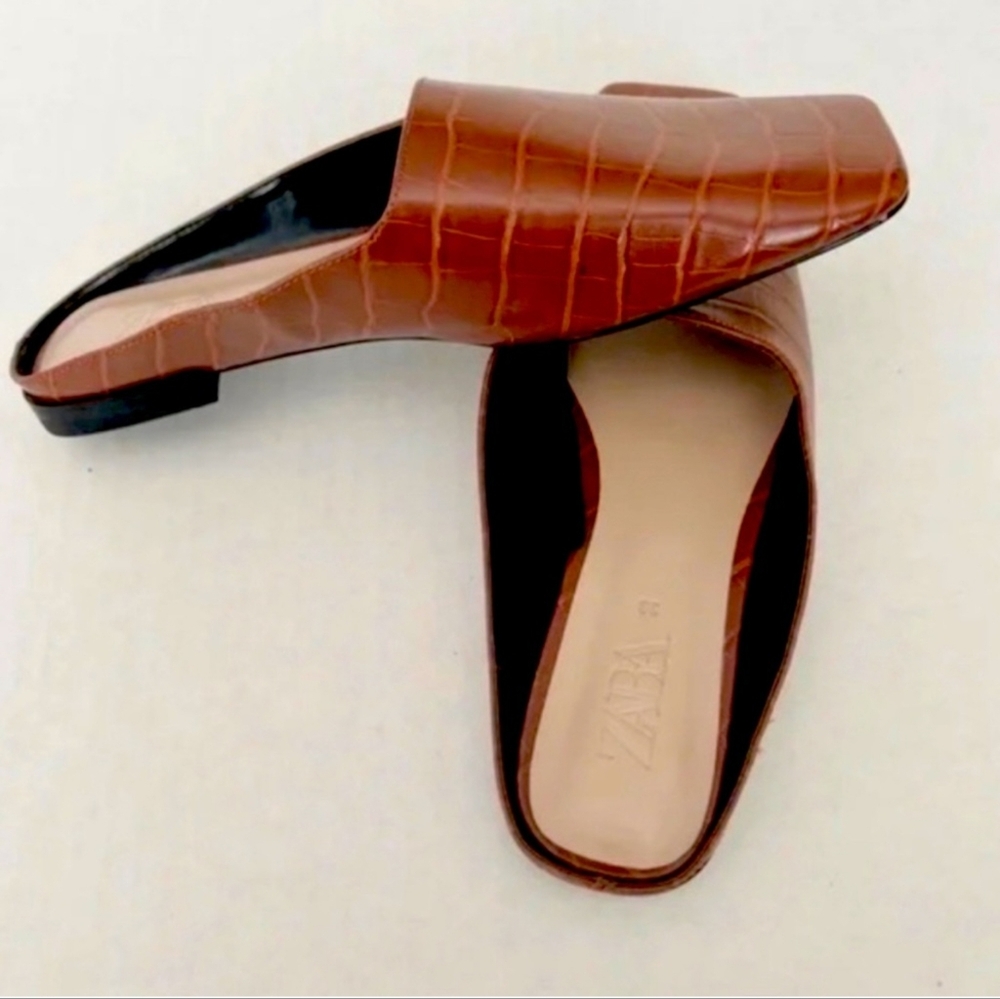 Zara Brown Leather Mules Stylish Footwear
